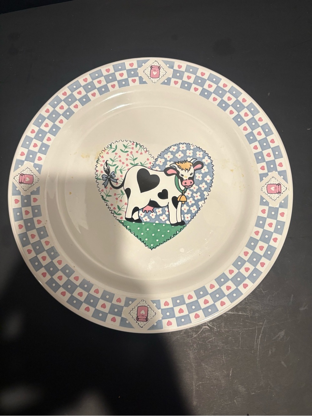 Lot of 4 Vintage Cute Cow Heart Ceramic Dinner Plates